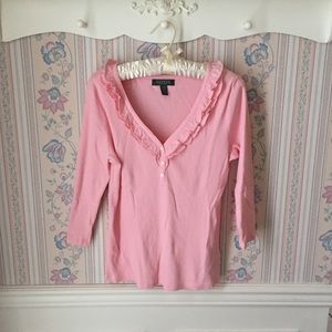 Ralph Lauren Ruffled 3 button V Neck ribbed